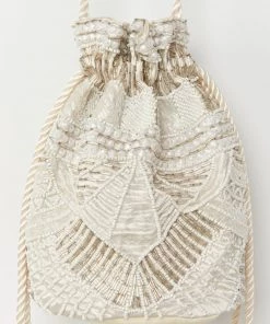 Show Me Your Mumu New Mu Cleobella X Mumu Penelope Beaded Bucket Bag ~ White