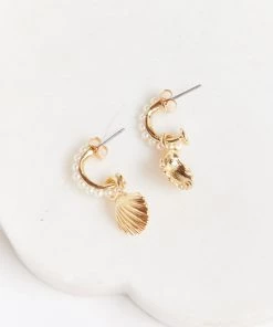 Show Me Your Mumu Tulla Shell Mini Hoop Earrings ~ Gold/Pearl