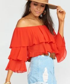 Show Me Your Mumu Copacabana Crop Top ~ Tomato Red Chiffon