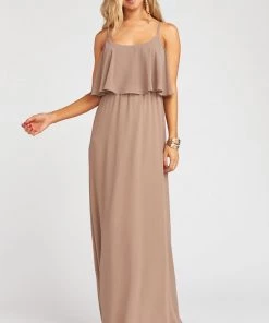 Show Me Your Mumu Bridesmaids Dresses Caitlin Ruffle Maxi Dress ~ Dune Chiffon