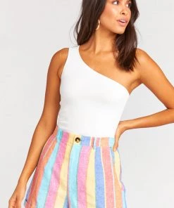 Show Me Your Mumu Stewart Shorts ~ Rainbow Stripe Linen Bottoms