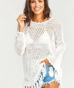 Show Me Your Mumu Paula Fringe Pullover ~ White Crochet