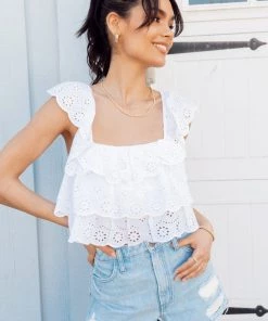 Show Me Your Mumu New Mu Girly Top ~ White Eyelet