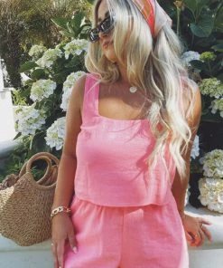 Show Me Your Mumu New Mu Hendrix Shorts ~ Flamingo Pink Linen