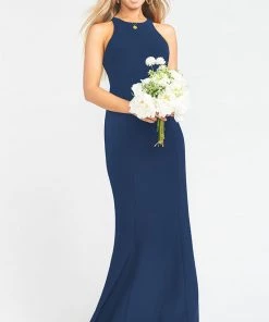Show Me Your Mumu Chicago High Neck Gown ~ Rich Navy Stretch Crepe