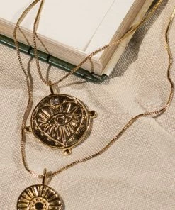 Show Me Your Mumu LUV AJ Evil Eye Double Coin Necklace ~ 14K Gold Plated