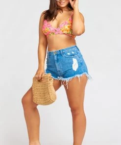 Show Me Your Mumu Ryder Wrap Bra Bikini Top ~ Neon Flowers Swim