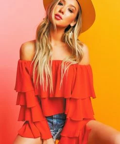 Show Me Your Mumu Copacabana Crop Top ~ Tomato Red Chiffon