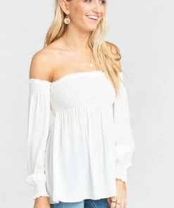 Show Me Your Mumu Raquel Smocked Top ~ White Challis