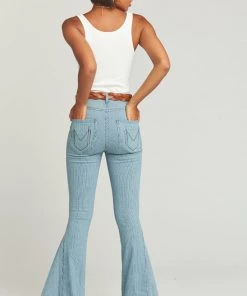 Show Me Your Mumu Denim Berkeley Zip Up Bells ~ Indigo Seabreeze Stripe