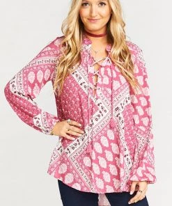 Show Me Your Mumu Thatcher Tie Top ~ Red Wine Paisley Cloud
