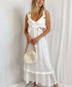 Show Me Your Mumu Lane Midi Dress ~ Flutter Stripe Chiffon White