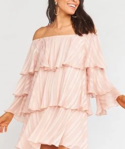 Show Me Your Mumu Dresses Chicka Chicka Dress ~ Flutter Stripe Chiffon Blush