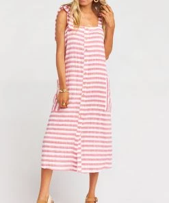 Show Me Your Mumu Dresses Lucas Midi Dress ~ Dock Stripe Red