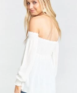 Show Me Your Mumu Raquel Smocked Top ~ White Challis