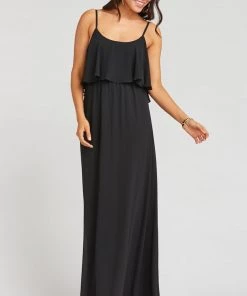 Show Me Your Mumu Bridesmaids Dresses Caitlin Ruffle Maxi Dress ~ Black Chiffon