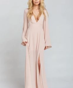 Show Me Your Mumu Venus Long Sleeve Flare Dress ~ Dusty Blush Crisp Bridesmaids Dresses