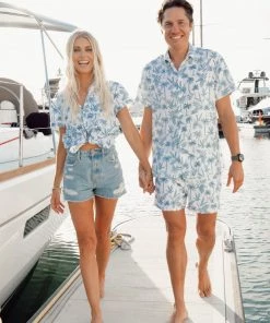 Show Me Your Mumu Mikey Button Up ~ Blue Lagoon Palm
