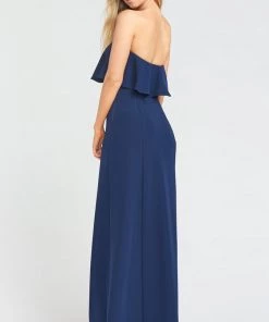 Show Me Your Mumu Monaco Ruffle Gown ~ Rich Navy Stretch Crepe