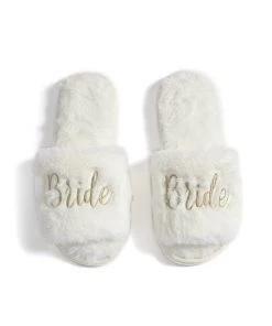 Show Me Your Mumu New Mu Bride Fuzzy Slippers ~ White/Gold