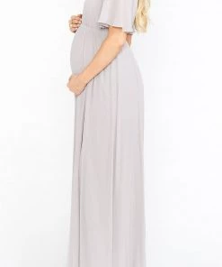 Show Me Your Mumu Bridesmaids Dresses Emily Empire Maxi Dress ~ Dove Grey Chiffon