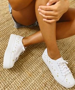 Show Me Your Mumu New Mu Superga 2790 Platform Sneakers ~ White And Gold Stars