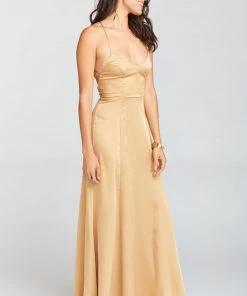 Show Me Your Mumu Godshaw Goddess Gown ~ True Gold Luxe Satin Bridesmaids Dresses