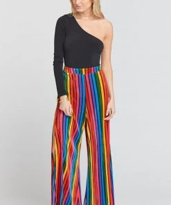 Show Me Your Mumu Bottoms Campbell High Slit Pants ~ Rainbow Parade Pleat