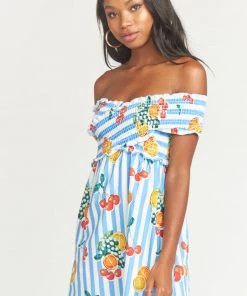 Show Me Your Mumu Maternity Mandy Smocked Dress ~ Fruit Basket Stripe Poplin