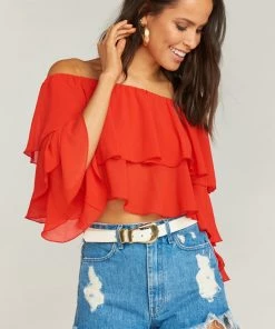Show Me Your Mumu Copacabana Crop Top ~ Tomato Red Chiffon