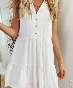 Show Me Your Mumu Groovy Collared Mini Dress ~ White