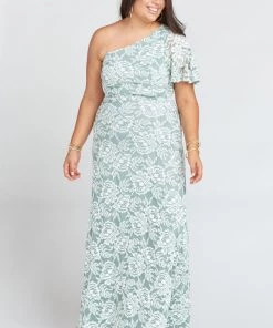 Show Me Your Mumu Portia One Shoulder Maxi Dress ~ Lovers Lace Silver Sage