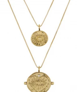 Show Me Your Mumu LUV AJ Evil Eye Double Coin Necklace ~ 14K Gold Plated