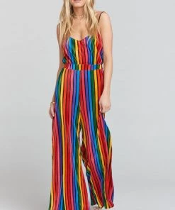 Show Me Your Mumu Bottoms Campbell High Slit Pants ~ Rainbow Parade Pleat