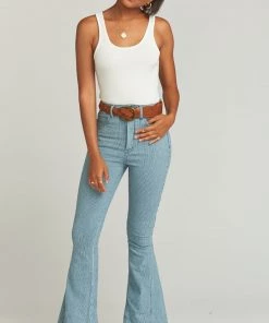 Show Me Your Mumu Denim Berkeley Zip Up Bells ~ Indigo Seabreeze Stripe