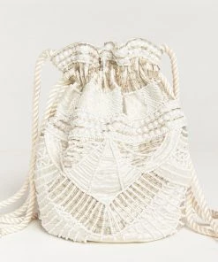 Show Me Your Mumu New Mu Cleobella X Mumu Penelope Beaded Bucket Bag ~ White
