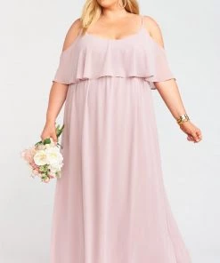 Show Me Your Mumu Caitlin Ruffle Maxi Dress ~ Neutral Mauve Chiffon Bridesmaids Dresses