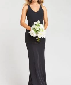 Show Me Your Mumu Wedding Guest Dresses Morgan Gown ~ Black Stretch Crepe