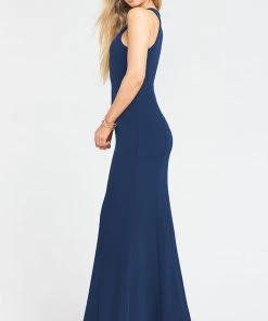 Show Me Your Mumu Chicago High Neck Gown ~ Rich Navy Stretch Crepe