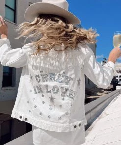 Show Me Your Mumu New Mu Dover Denim Jacket ~ Love Embellished White Wash