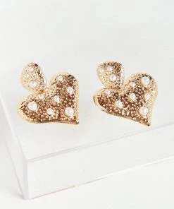 Show Me Your Mumu Accessories Amore Heart Earrings ~ Gold/Pearl