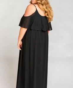 Show Me Your Mumu Bridesmaids Dresses Caitlin Ruffle Maxi Dress ~ Black Chiffon