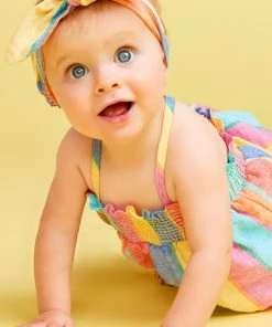 Show Me Your Mumu Abbie Tie Baby Headband ~ Rainbow Stripe Linen