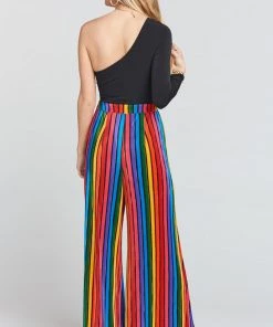 Show Me Your Mumu Bottoms Campbell High Slit Pants ~ Rainbow Parade Pleat