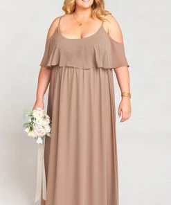 Show Me Your Mumu Bridesmaids Dresses Caitlin Ruffle Maxi Dress ~ Dune Chiffon
