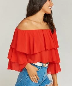Show Me Your Mumu Copacabana Crop Top ~ Tomato Red Chiffon