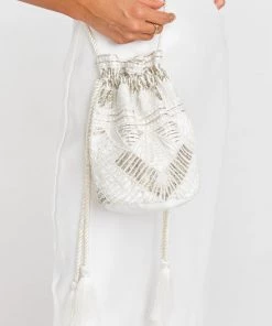 Show Me Your Mumu New Mu Cleobella X Mumu Penelope Beaded Bucket Bag ~ White