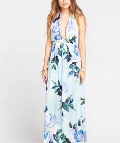 Show Me Your Mumu Wedding Guest Dresses Luna Halter Dress ~ Mint To Be Floral