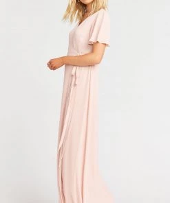 Show Me Your Mumu Bridesmaids Dresses Noelle Flutter Wrap Dress ~ Dusty Blush Crisp