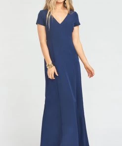 Show Me Your Mumu Geneva Gown ~ Rich Navy Stretch Crepe